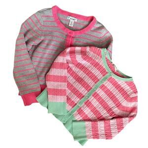 Old Navy Cherokee Girls XS Sweater Bundle Pink Green Button Down Long Sleeve - 2